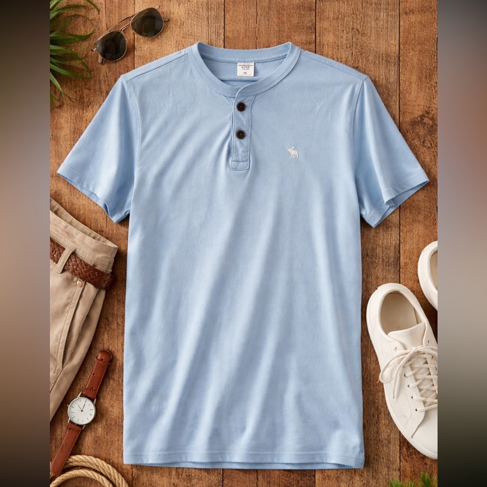 Abercrombie Light Blue Henley Tee. Men’s Sz-XL. Casual Shirt | Comfortable | EUC